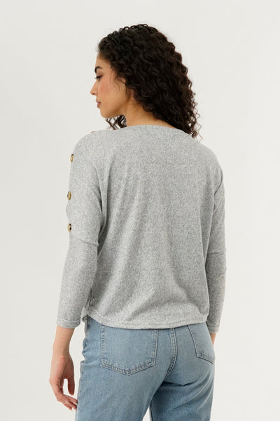 International INC Company Boat Neck Shoulder Button Pullover Sweater - Grey - Womens Pullover Sweaters - Fairweather