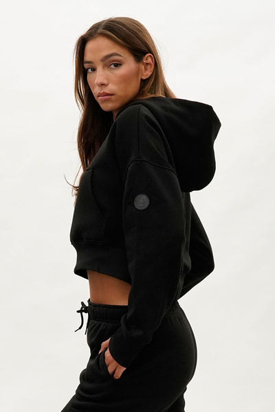 Fahrenheit Cropped Drop Shoulder Hoodie - Black - Womens Hoodies & Sweatshirts - Fairweather