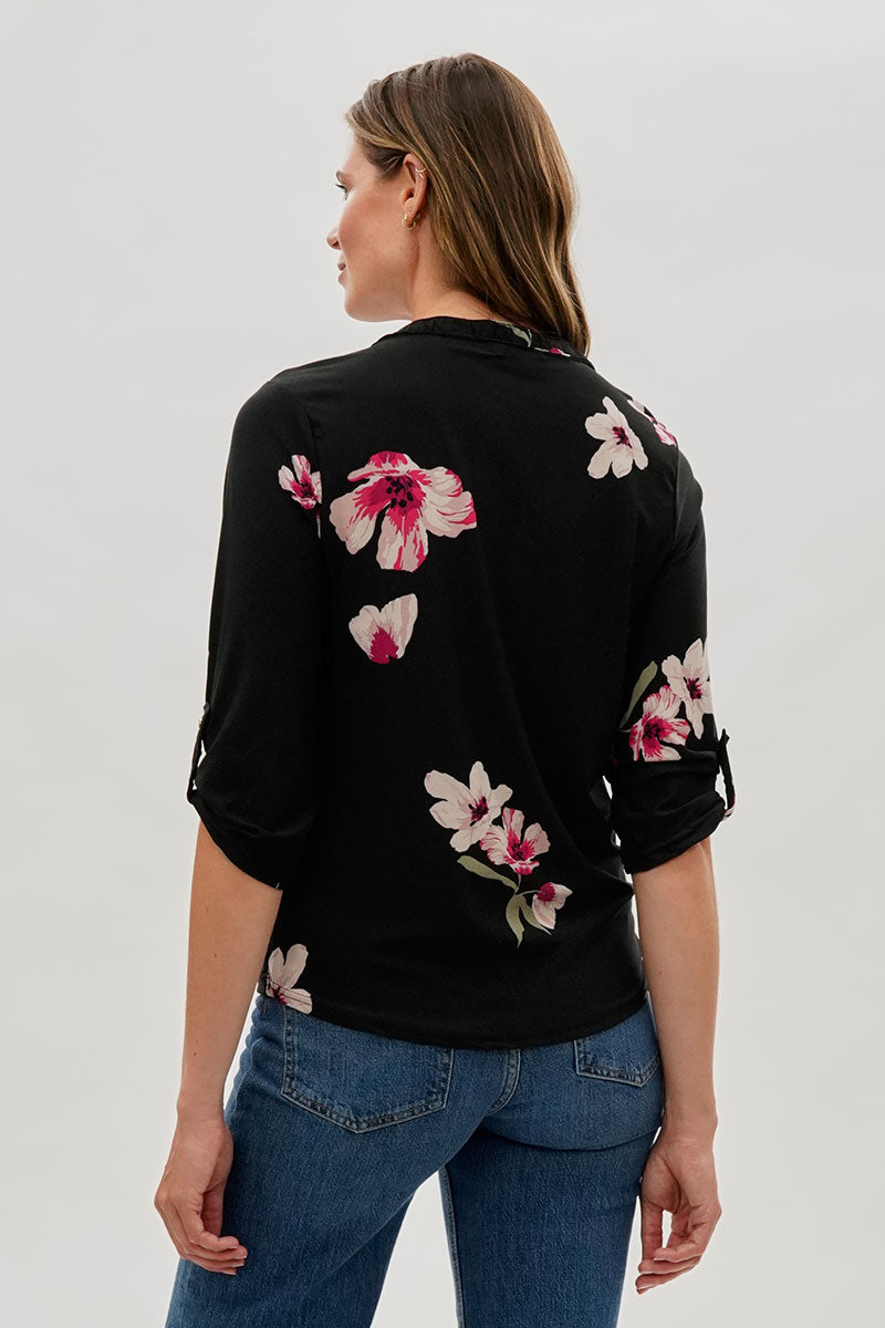 International INC Company Floral 1/4 Zip Shirt - Black - Womens Shirts & Blouses - Fairweather