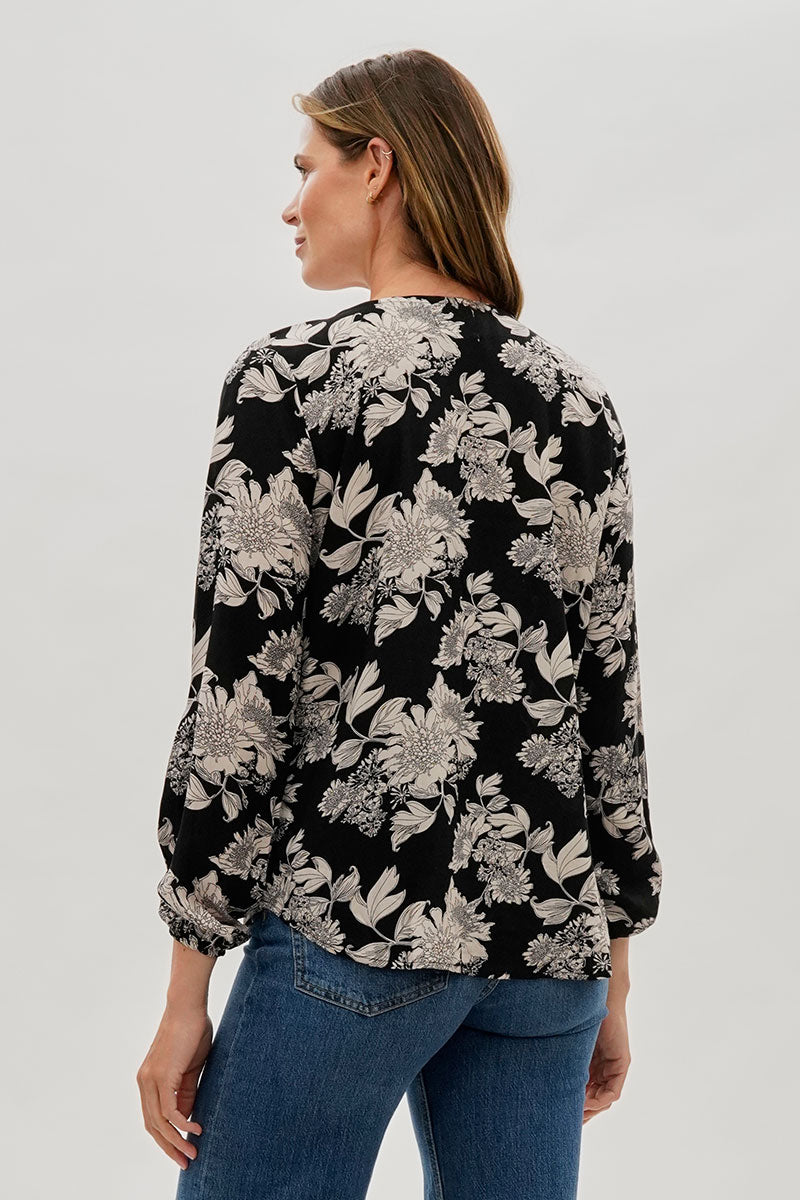 Beechers Brook Floral Lace Up Blouse - Black - Womens Shirts & Blouses - Fairweather
