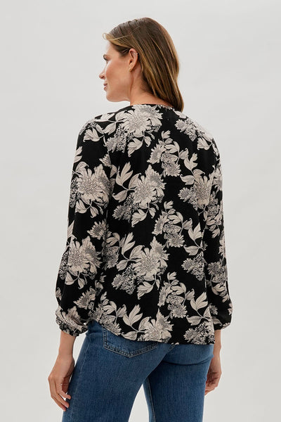 Beechers Brook Floral Lace Up Blouse - Black - Womens Shirts & Blouses - Fairweather