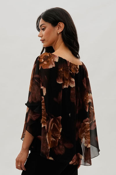Costa Blanca Floral Chiffon Cape Blouse - Brown - Womens Shirts & Blouses - Fairweather