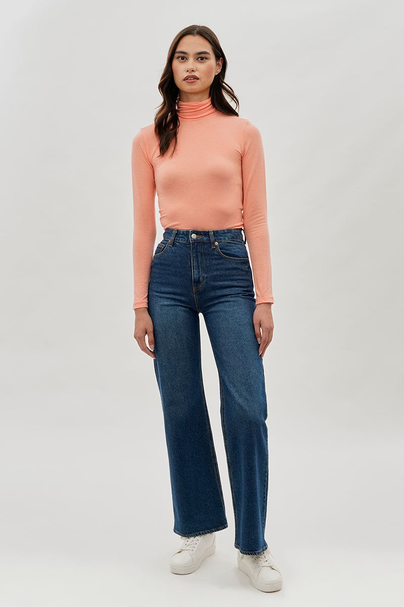 Magazine Cinched Side Turtleneck Long Sleeve Top - Pink - Womens Long Sleeve Tops - Fairweather