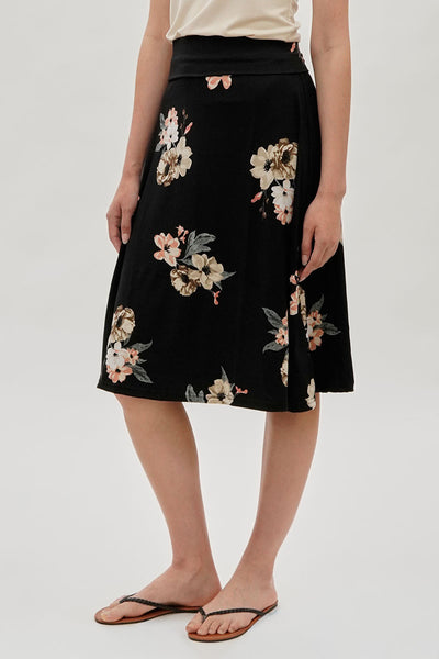 International INC Company Floral Fold Over Midi Skirt - Black - Womens Skirts - Fairweather