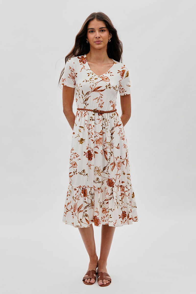 International INC Company Belted Short Sleeve Midi Dress - White - Womens Midi Dresses - Fairweather