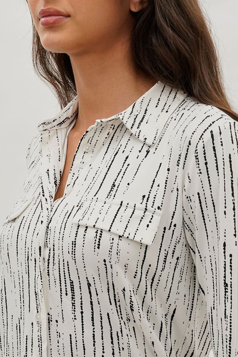 Majora Patterned Collared Blouse - White - Womens Shirts & Blouses - Fairweather