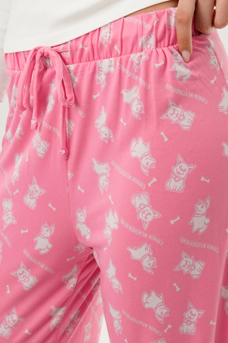 Canada Weather Gear Dog Print Wide Let Pajama Pants - Pink - Womens Pajamas - Fairweather