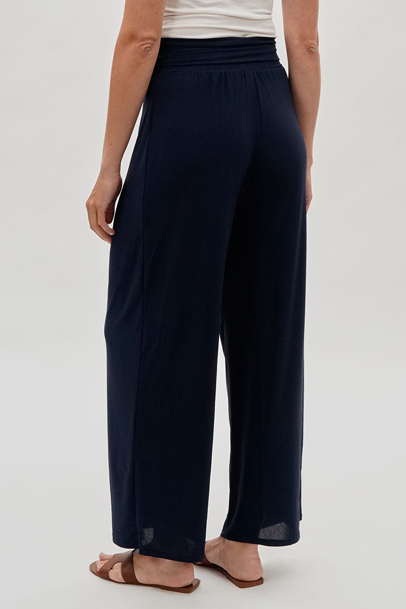Costa Blanca Wide Leg Fold Over Pants - Navy - Womens Pants - Fairweather