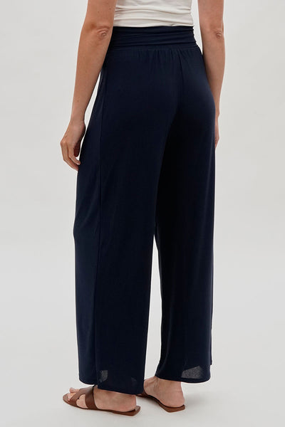 Costa Blanca Wide Leg Fold Over Pants - Navy - Womens Pants - Fairweather