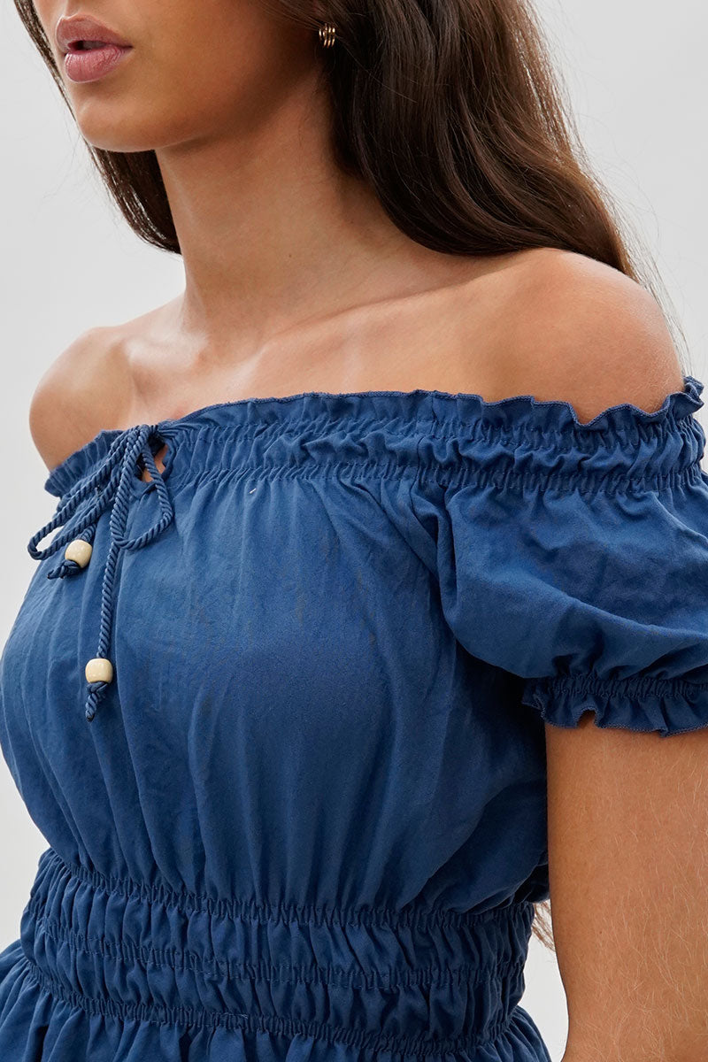 Runaway Bay Cinched Short Sleeve Blouse - Blue - Womens Shirts & Blouses - Fairweather