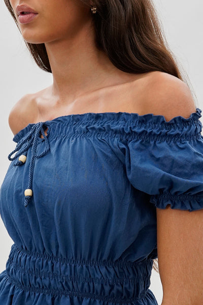 Runaway Bay Cinched Short Sleeve Blouse - Blue - Womens Shirts & Blouses - Fairweather
