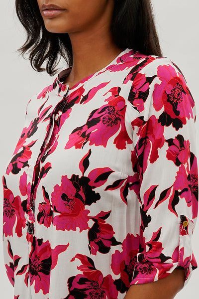 International INC Company Floral Roll Up Sleeve Blouse - White - Womens Shirts & Blouses - Fairweather