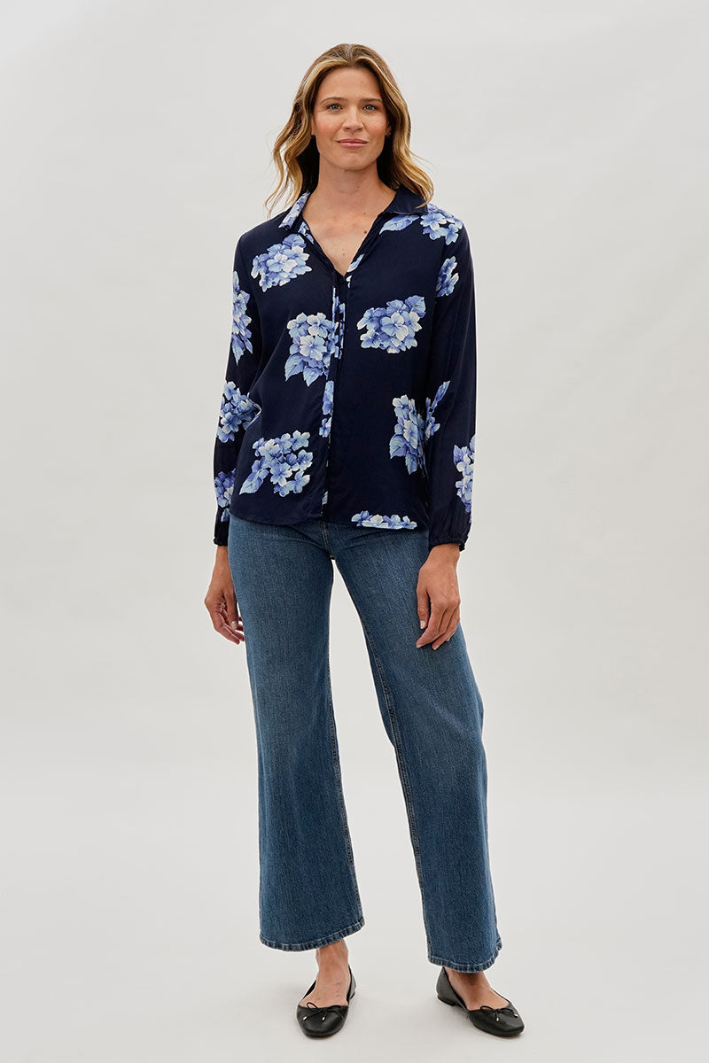 Beechers Brook Floral Button Down Blouse - Navy - Womens Shirts & Blouses - Fairweather