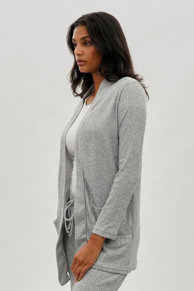 Fahrenheit Open Front Waffle Knit Cardigan - Grey - Womens Cardigans - Fairweather