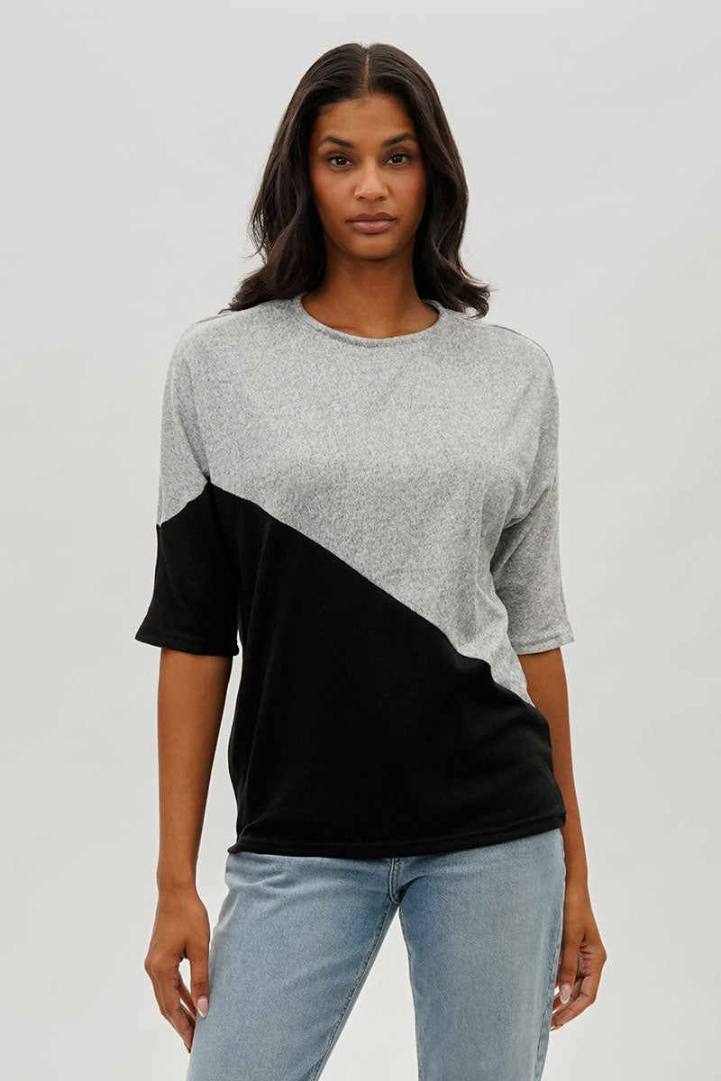 International INC Company Diagonal Colour Block Tee - Grey - Womens Tees & Tank Tops - Fairweather