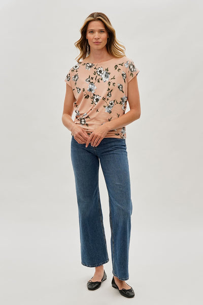 International INC Company Floral Ruched Side Blouse - Peach - Womens Shirts & Blouses - Fairweather