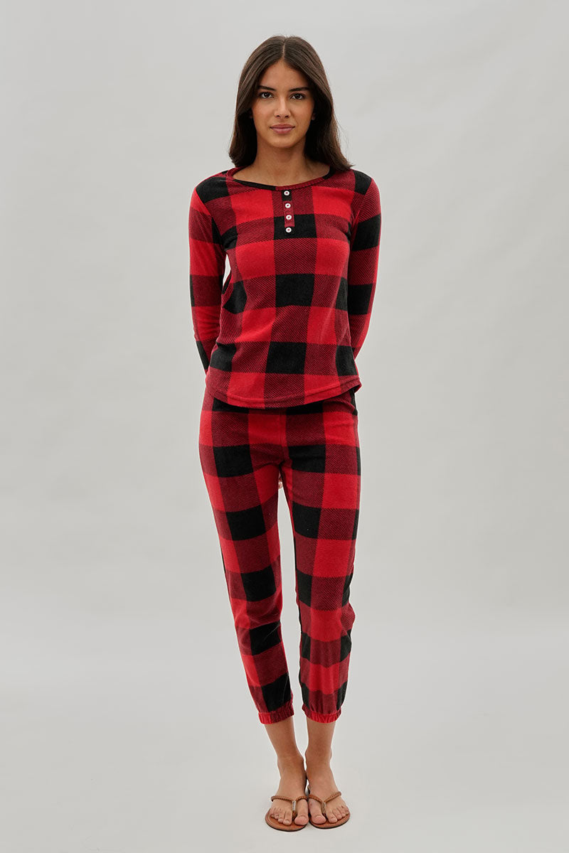 Canada Weather Gear Plaid Henley Pajama Top - Red - Womens Pajamas - Fairweather