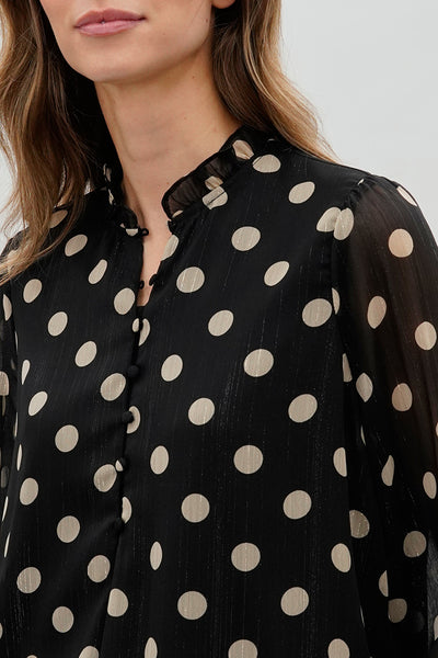 Costa Blanca Polka Dot Long Sleeve Blouse - Black - Womens Shirts & Blouses - Fairweather