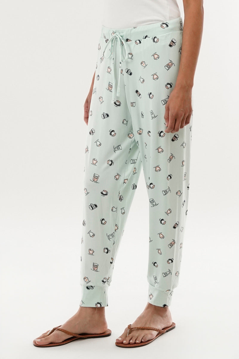 Canada Weather Gear Coffee Print Tie Waist Pajama Pants - Mint - Womens Pajamas - Fairweather