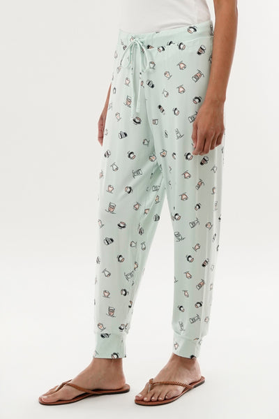 Canada Weather Gear Coffee Print Tie Waist Pajama Pants - Mint - Womens Pajamas - Fairweather