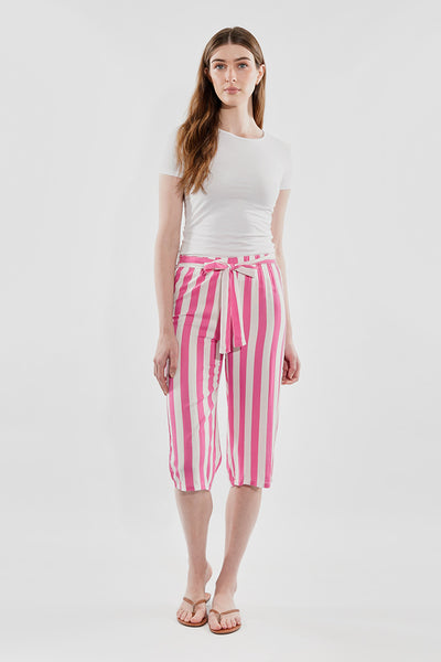 Stylexchange Striped Belted Culotte Pants - Pink - Womens Pants - Fairweather