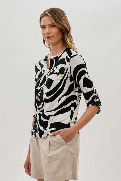 International INC Company Patterned 1/4 Zip Shirt - White - Womens Shirts & Blouses - Fairweather