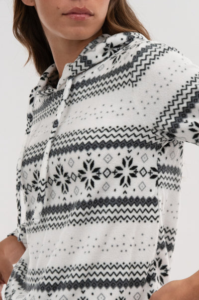 Canada Weather Gear Festive Print Hooded Pajama Top - White - Womens Pajamas - Fairweather