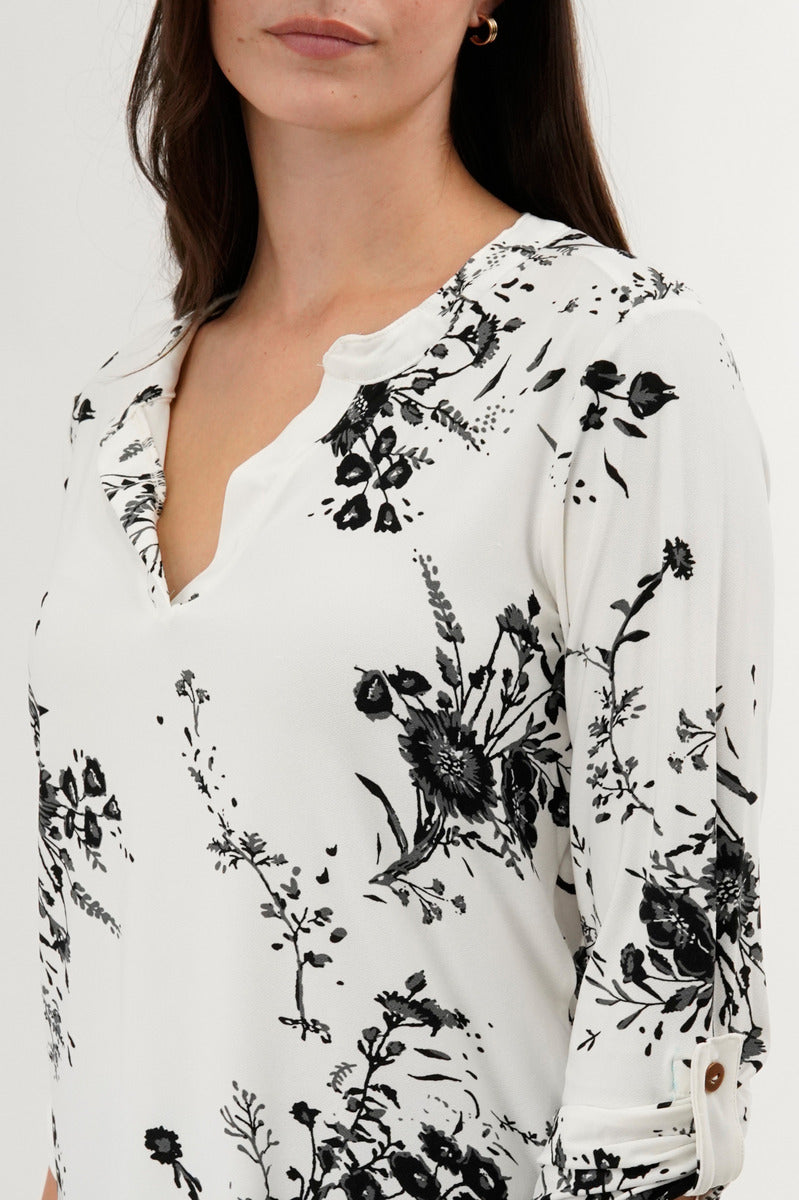 Beechers Brook Floral Split Neck Blouse - White - Womens Shirts & Blouses - Fairweather
