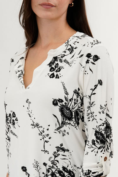Beechers Brook Floral Split Neck Blouse - White - Womens Shirts & Blouses - Fairweather