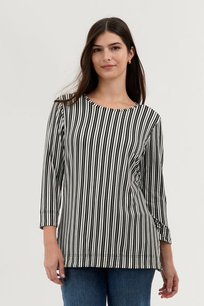 International INC Company Striped 3/4 Sleeve Blouse - Black - Womens Shirts & Blouses - Fairweather