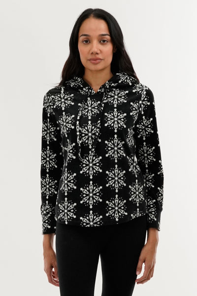 Canada Weather Gear Festive Print Hooded Pajama Top - Black - Womens Pajamas - Fairweather