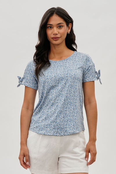 International INC Company Floral Tie Sleeve Tee - Blue - Womens Tees & Tank Tops - Fairweather