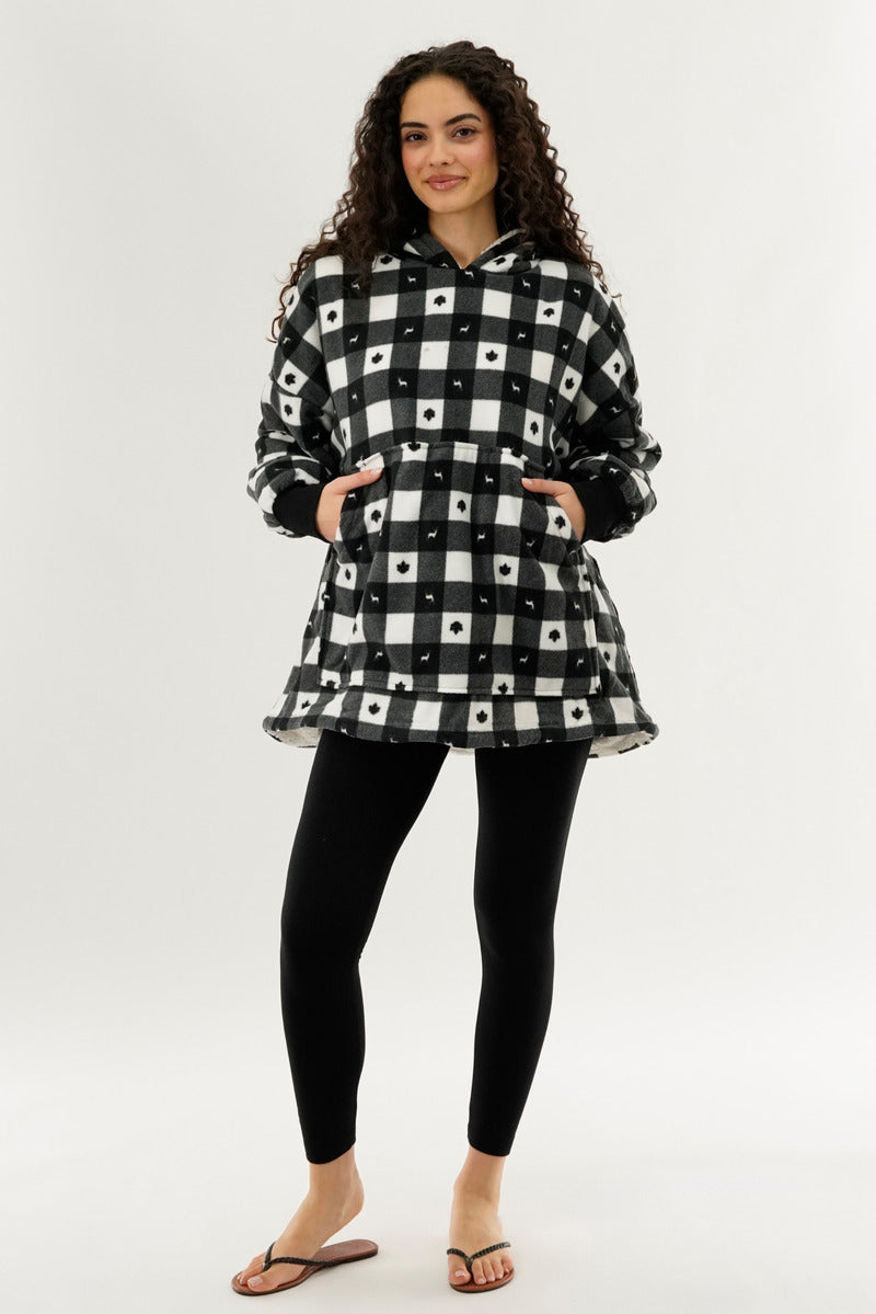 Canada Weather Gear Plaid Oversided Hooded Pajama Top - Black - Womens Pajamas - Fairweather