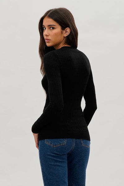 International INC Company Ribbed Crewneck Long Sleeve Top - Black - Womens Long Sleeve Tops - Fairweather