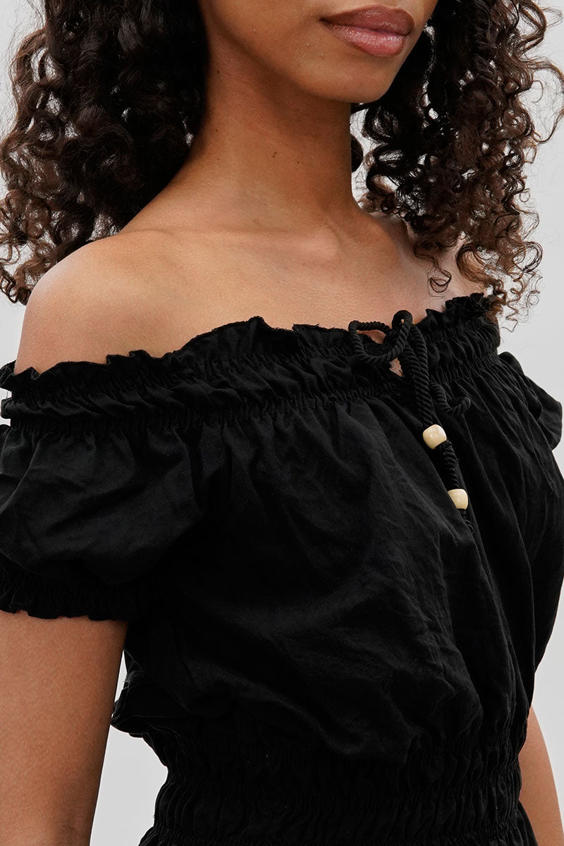 Runaway Bay Cinched Short Sleeve Blouse - Black - Womens Shirts & Blouses - Fairweather