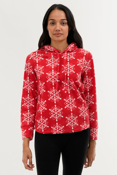 Canada Weather Gear Festive Print Hooded Pajama Top - Red - Womens Pajamas - Fairweather