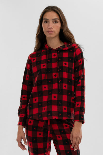 Canada Weather Gear Plaid Hooded Pajama Top - Red - Womens Pajamas - Fairweather