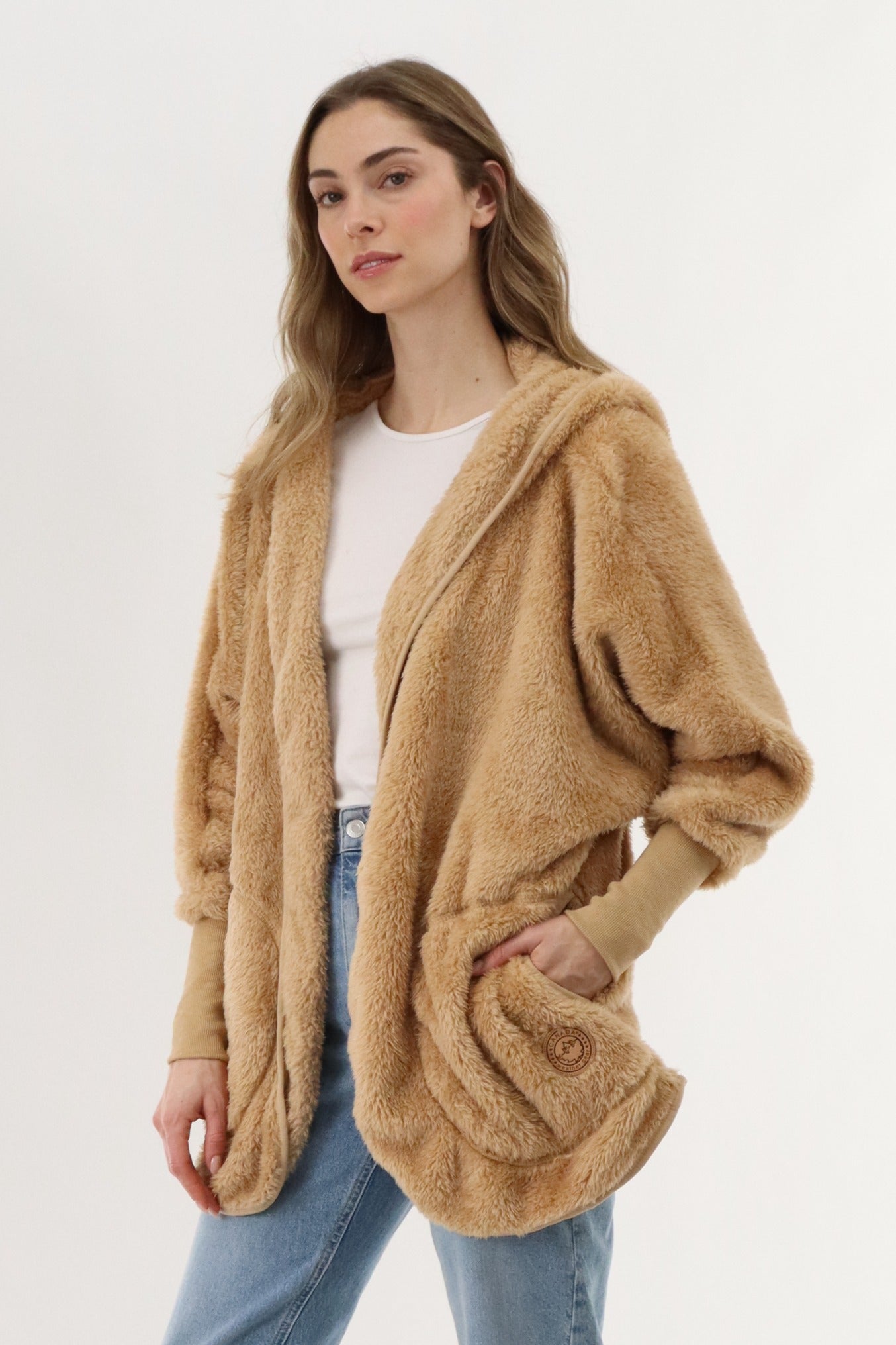 Canada Weather Gear Open Front Teddy Cardigan - Camel - Womens Cardigans - Fairweather