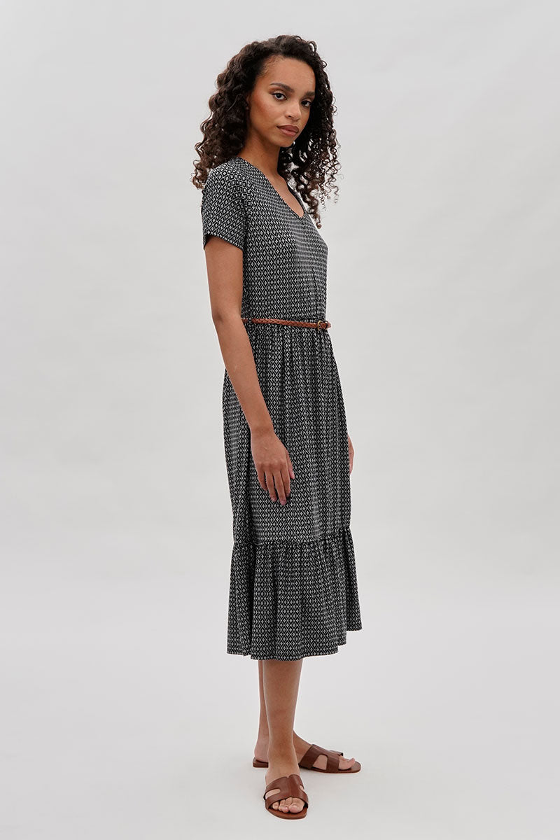 International INC Company Belted Short Sleeve Midi Dress - Black - Womens Midi Dresses - Fairweather