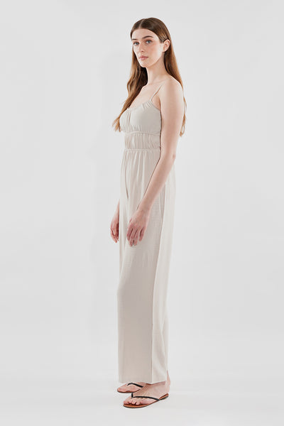 International INC Company Smocked Waist Side Slit Jumpsuit - Cream - Womens Jumpsuits & Rompers - Fairweather
