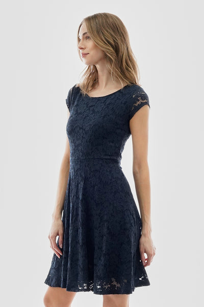 Costa Blanca Floral Lace Cap Sleeve Day Dress - Navy - Womens Day Dresses - Fairweather