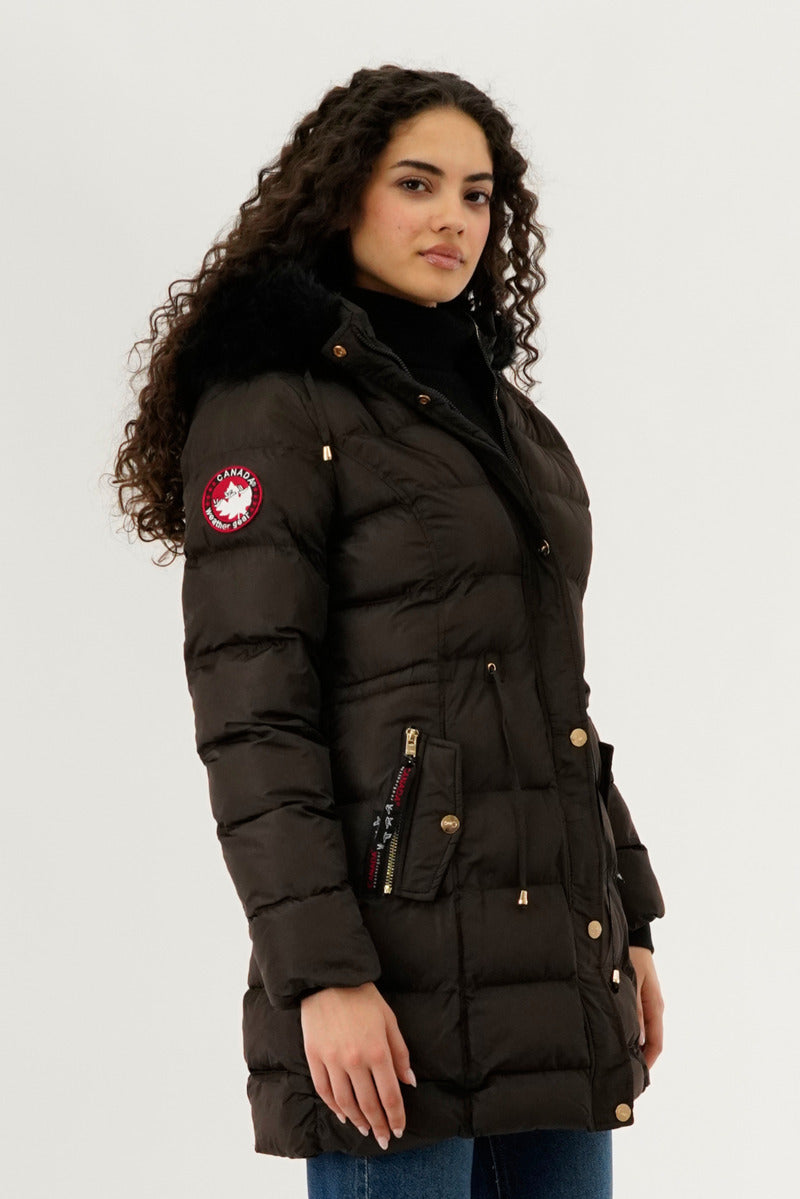 Canada Weather Gear Tie Waist Puffer Parka Jacket - Brown - Womens Parka Jackets - Fairweather