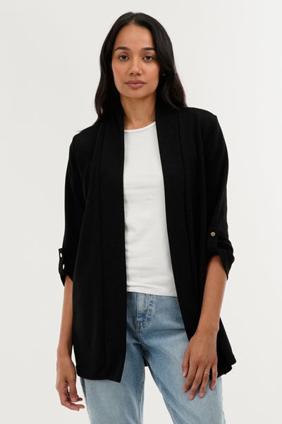 International INC Company Roll Up Sleeve Cardigan - Black - Womens Cardigans - Fairweather
