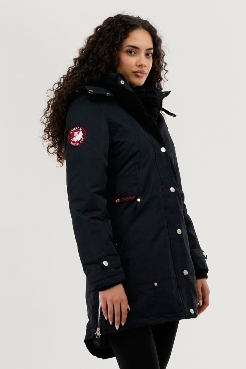 Weather Gear Parka Jacket Warm Winter Jackets Womens Canada Faux Fur Lined  Parka Jacket Black