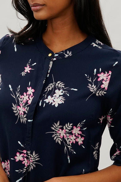 International INC Company Floral Roll Up Sleeve Blouse - Navy - Womens Shirts & Blouses - Fairweather