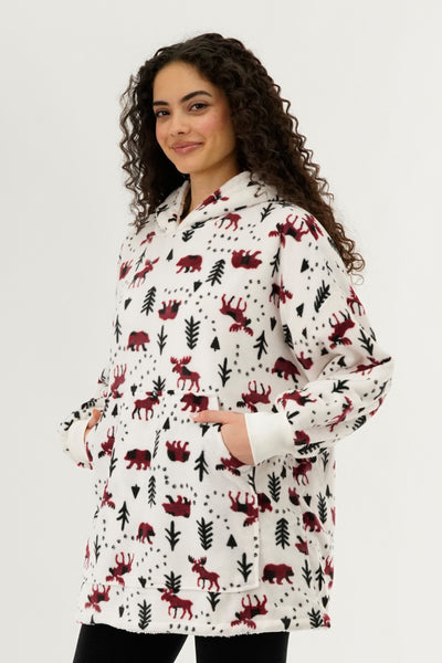 Canada Weather Gear Festive Print Oversided Hooded Pajama Top - White - Womens Pajamas - Fairweather