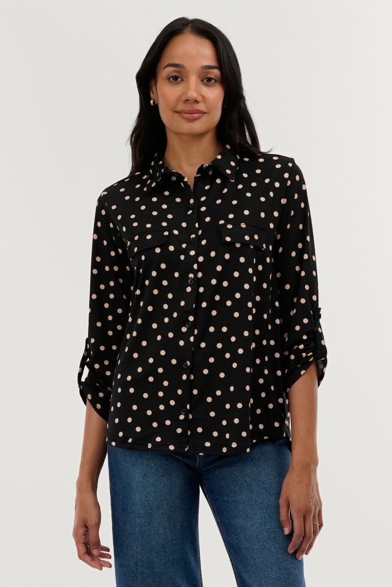 International INC Company Polka Dot Pattern Button Down Shirt - Black - Womens Shirts & Blouses - Fairweather