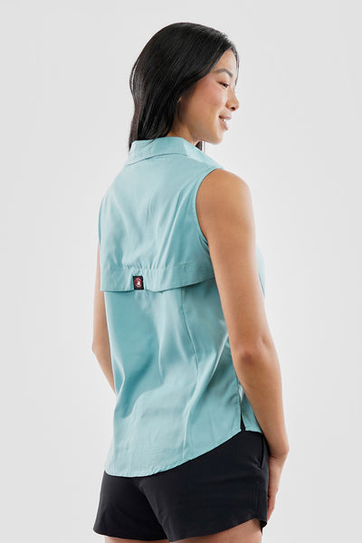 Canada Weather Gear Sleeveless Button Up Collared Shirt - Aqua - Womens Shirts & Blouses - Fairweather