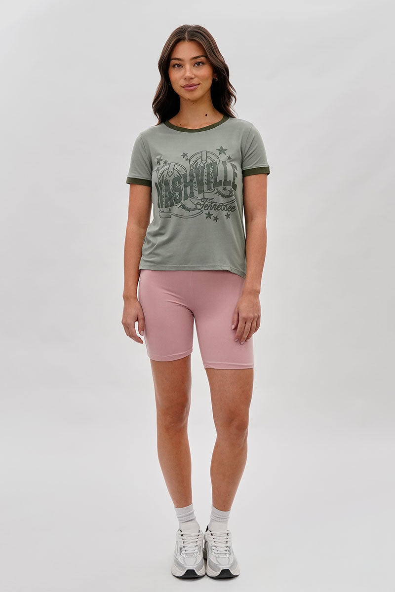 Stylexchange Vintage Nashville Graphic Ringer Tee - Olive - Womens Tees & Tank Tops - Fairweather