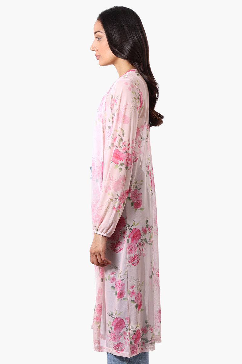 Stylexchange Floral Long Sleeve Sheer Duster Cardigan - Pink - Womens Cardigans - Fairweather